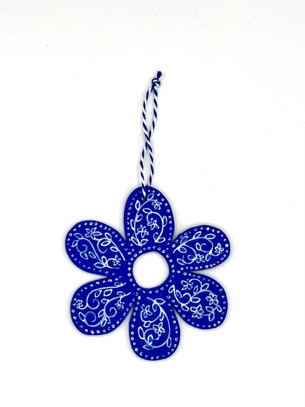 Blumen-Aufhänger 10cm blau handbemalt Unikat – Bild 2