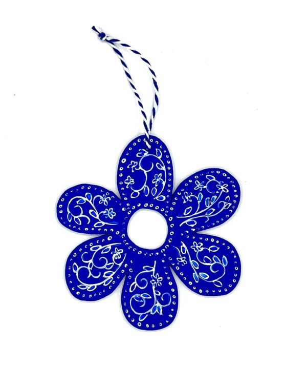 Blumen-Aufhänger 10cm blau handbemalt Unikat